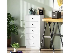 Aparador Cómoda con 5 cajones, Cajonera para Salón y Pasillo 47 x 29 x 95 cm Blanco