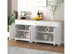 Aparador, cómoda, mueble buffet, 160 x 37 x 75 cm, con 4 puertas y 3 cajones de almacenaje.