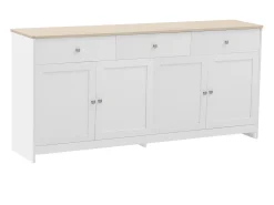 Aparador, cómoda, mueble buffet, 160 x 37 x 75 cm, con 4 puertas y 3 cajones de almacenaje.