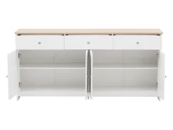 Aparador, cómoda, mueble buffet, 160 x 37 x 75 cm, con 4 puertas y 3 cajones de almacenaje.