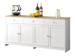 Aparador, cómoda, mueble buffet, 160 x 37 x 75 cm, con 4 puertas y 3 cajones de almacenaje.