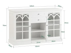Aparador Cocina Mueble Vitrina de Cristal con 2 Puertas y 2 Cajones 120 x 39 x 78 cm FSB79-W SoBuy ES