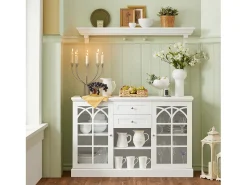 Aparador Cocina Mueble Vitrina de Cristal con 2 Puertas y 2 Cajones 120 x 39 x 78 cm FSB79-W SoBuy ES