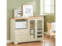 Aparador Cocina para microonda Buffet para Comedor Entrada Salón con 2 puertas 2 cajones y 1 compartimento abierto Beige 120 x 40 x 90 cm FSB81-MI SoBuy ES