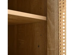Aparador color madera con 4 puertas de ratán y estantes regulables, tiradores de metal, para salón y comedor