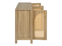 Aparador color madera con 4 puertas de ratán y estantes regulables, tiradores de metal, para salón y comedor