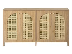 Aparador color madera con 4 puertas de ratán y estantes regulables, tiradores de metal, para salón y comedor
