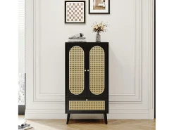 Aparador compacto, diseño ratán, negro, 2 puertas, 1 cajón, 60x40x110,5 cm