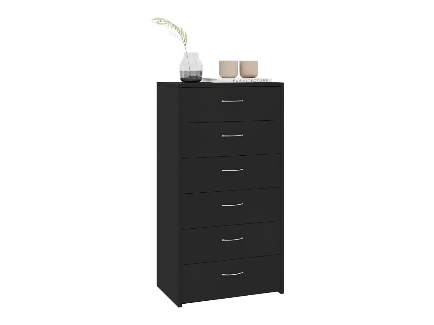 Aparador con 6 cajones Negro 50x34x96 cm Madera contrachapada