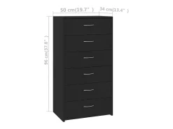 Aparador con 6 cajones Negro 50x34x96 cm Madera contrachapada