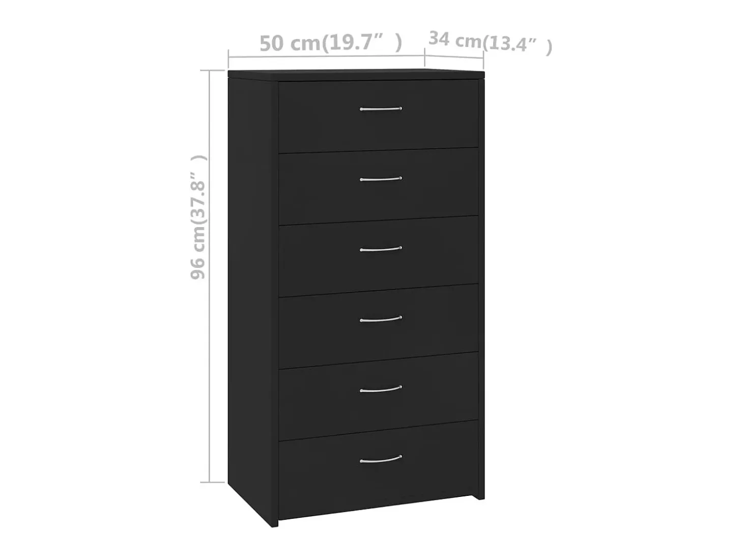 Aparador con 6 cajones Negro 50x34x96 cm Madera contrachapada
