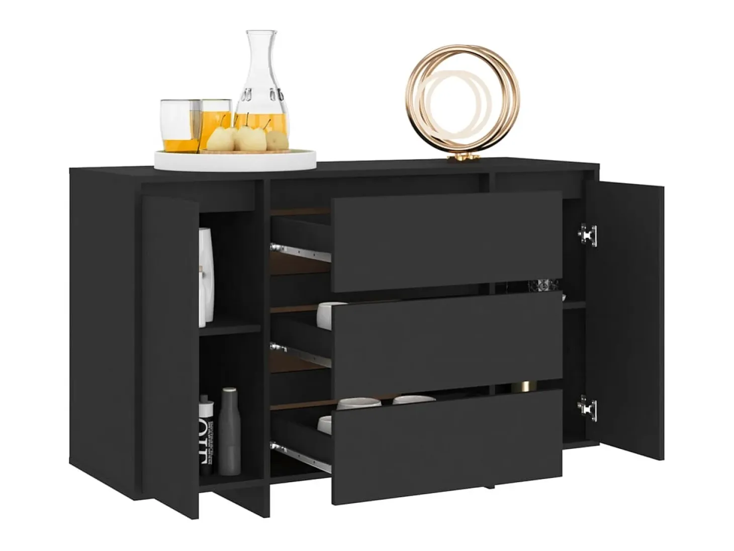 Aparador con 3 cajones Negro 120x41x75 cm Madera de ingeniería