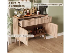 Aparador con 2 cajones y 2 puertas, mueble de cocina, madera, 100 x 35 x 80 cm