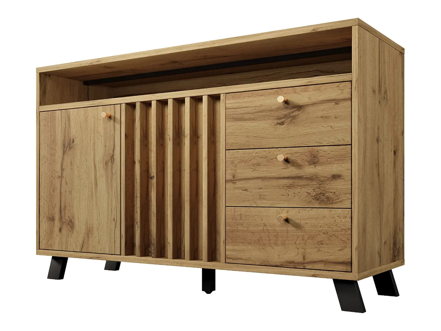 Aparador con 3 cajones y 2 puertas, 120x40x85 cm - Color madera roble oscuro