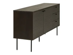 Aparador con 3 cajones y 2 puertas, chapa de roble ahumado, patas de metal negro, 150 x 40 x 74 cm