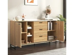 Aparador con 3 cajones y 2 puertas. Exquisita veta. Moderno mueble de almacenaje en madera y negro.