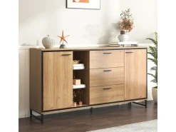 Aparador con 3 cajones y 2 puertas. Exquisita veta. Moderno mueble de almacenaje en madera y negro.