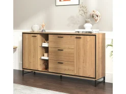 Aparador con 3 cajones y 2 puertas. Exquisita veta. Moderno mueble de almacenaje en madera y negro.