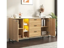 Aparador con 3 cajones y 2 puertas. Exquisita veta. Moderno mueble de almacenaje en madera y negro.