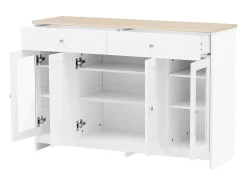 Aparador con 2 cajones y puertas de cristal - para salón y comedor - Blanco