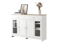Aparador con 2 cajones y puertas de cristal - para salón y comedor - Blanco