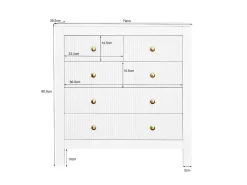 Aparador con 5 cajones y puertas especiales, con tiradores dorados, fabricado en tablero de partículas, color blanco (79x39,5x80,5 cm)