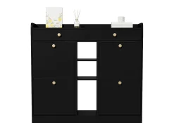 Aparador con 4 puertas, 2 cajones, diseño moderno, negro y madera, tablero de partículas (110x26x100 cm)