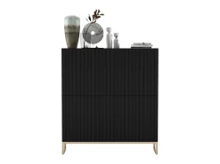 Aparador con 4 puertas – Cuerpo Negro mate, frentes acanalados Negro mate – 112 cm, estructura metálica