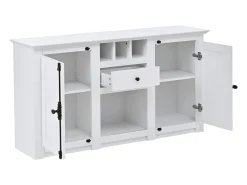 Aparador con 2 puertas, cajón y botelleros - tirador largo de metal negro - madera blanca