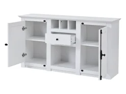 Aparador con 2 puertas, cajón y botelleros - tirador largo de metal negro - madera blanca