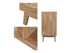 Aparador con 2 puertas correderas y estantes efecto madera y caña,