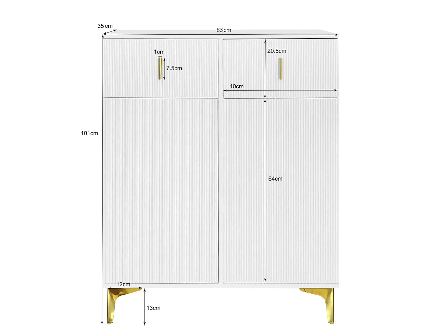 Aparador con 3 puertas correderas de ratán, 2 cajones, MDF, blanco (83x35x101 cm)