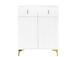 Aparador con 3 puertas correderas de ratán, 2 cajones, MDF, blanco (83x35x101 cm)