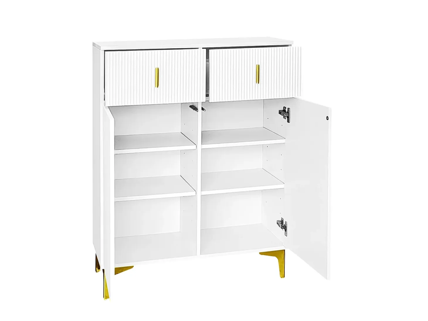 Aparador con 3 puertas correderas de ratán, 2 cajones, MDF, blanco (83x35x101 cm)