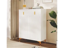 Aparador con 3 puertas correderas de ratán, 2 cajones, MDF, blanco (83x35x101 cm)