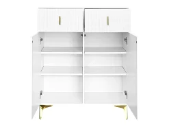 Aparador con 3 puertas correderas de ratán, 2 cajones, MDF, blanco (83x35x101 cm)