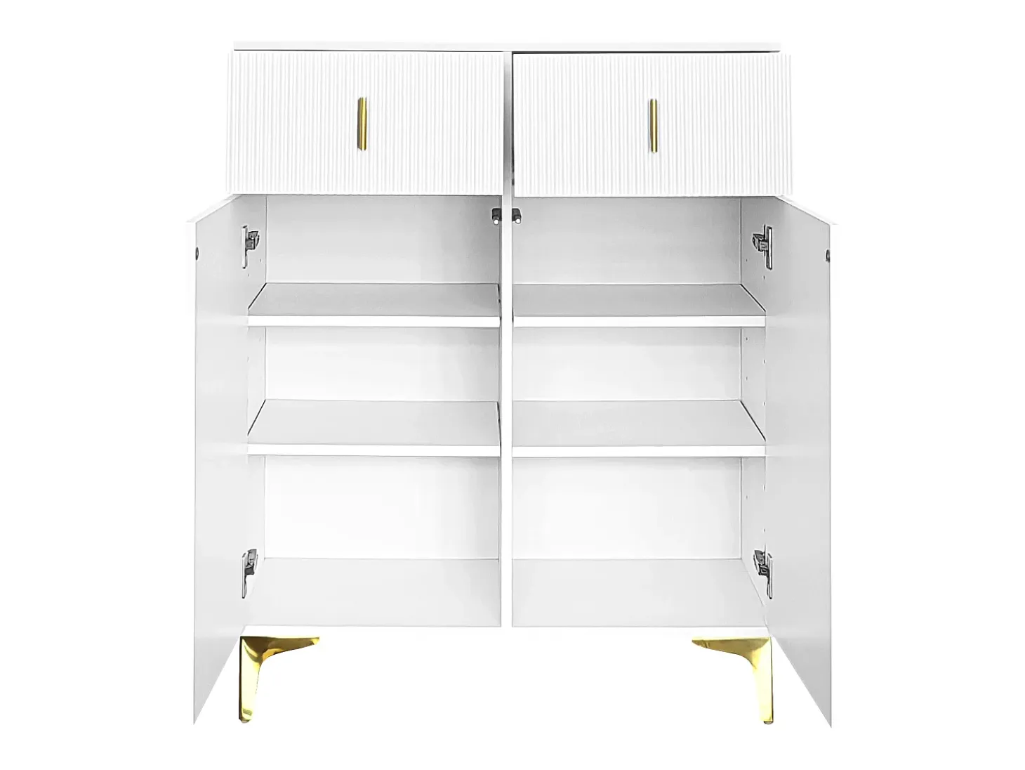 Aparador con 3 puertas correderas de ratán, 2 cajones, MDF, blanco (83x35x101 cm)