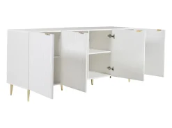 Aparador con 4 puertas de MDF y acero - Blanco y dorado - YESINIA