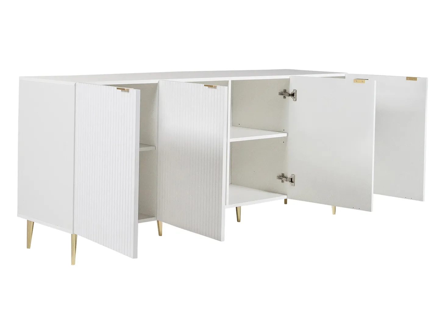 Aparador con 4 puertas de MDF y acero - Blanco y dorado - YESINIA