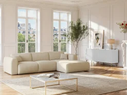 Aparador con 4 puertas de MDF y acero - Blanco y dorado - YESINIA