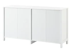 Aparador con 4 puertas de ratán - 145 x 40 x 80 cm - con estantes regulables - Blanco