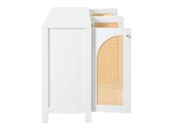 Aparador con 4 puertas de ratán - 145 x 40 x 80 cm - con estantes regulables - Blanco