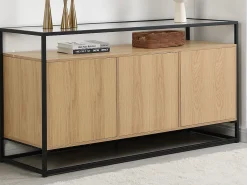 Aparador con 3 puertas de MDF, vidrio templado y metal - Natural claro - CAMATA