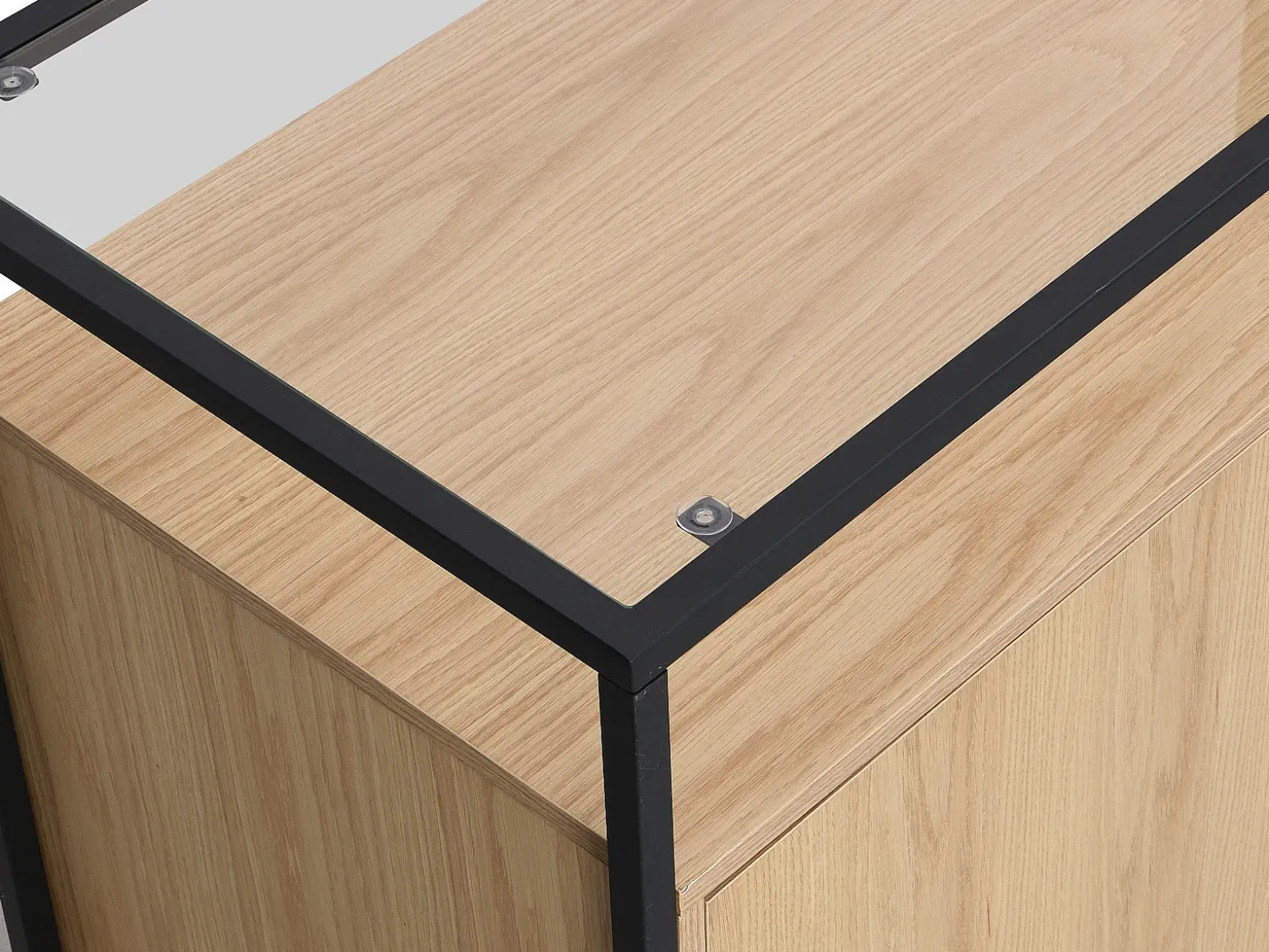 Aparador con 3 puertas de MDF, vidrio templado y metal - Natural claro - CAMATA