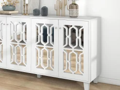 Aparador con 4 puertas de MDF espejadas - estante regulable - color blanco