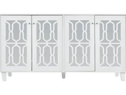 Aparador con 4 puertas de MDF espejadas - estante regulable - color blanco