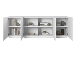 Aparador con 4 puertas en madera laminada blanca 200x43 cm