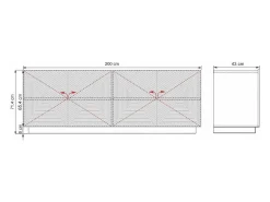 Aparador con 4 puertas en madera laminada blanca 200x43 cm