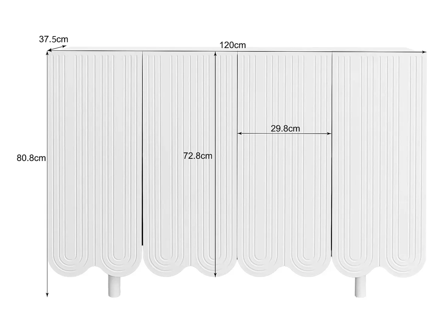 Aparador con 4 puertas perfiladas - 120 x 37,5 x 80,8 cm - Tablero de partículas - Forma de lágrima - Blanco
