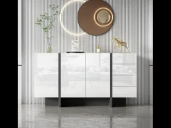 Aparador con 2 puertas y 3 cajones - 150 x 40 x 80,5 cm - MDF y tableros de partículas - Blanco brillo